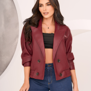 Chaqueta en Tela de Cuero Color Burgundy M696