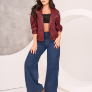 Chaqueta en Tela de Cuero Color Burgundy M696