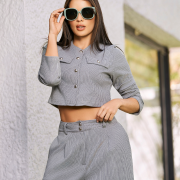 Conjunto en tela acanalada tipo cashimir color gris M720