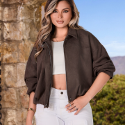 Chaqueta M789 Tela Gamuza Licrada Color Chocolate